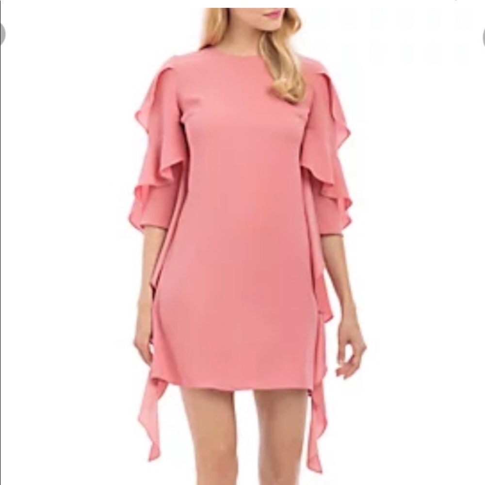Nicole Miller Pink Ruffle Sleeve Shift Dress